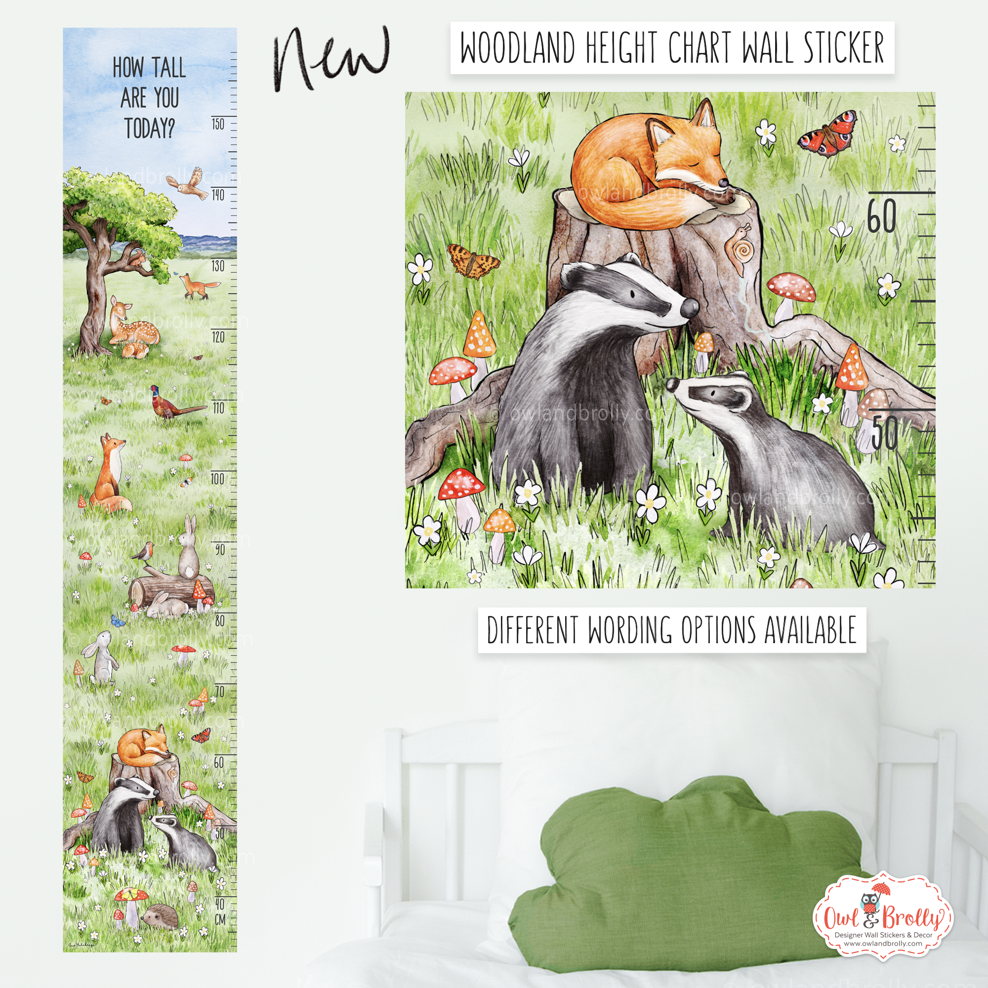 Woodland Animals Height Growth Chart Wall Sticker - Hill Top Range
