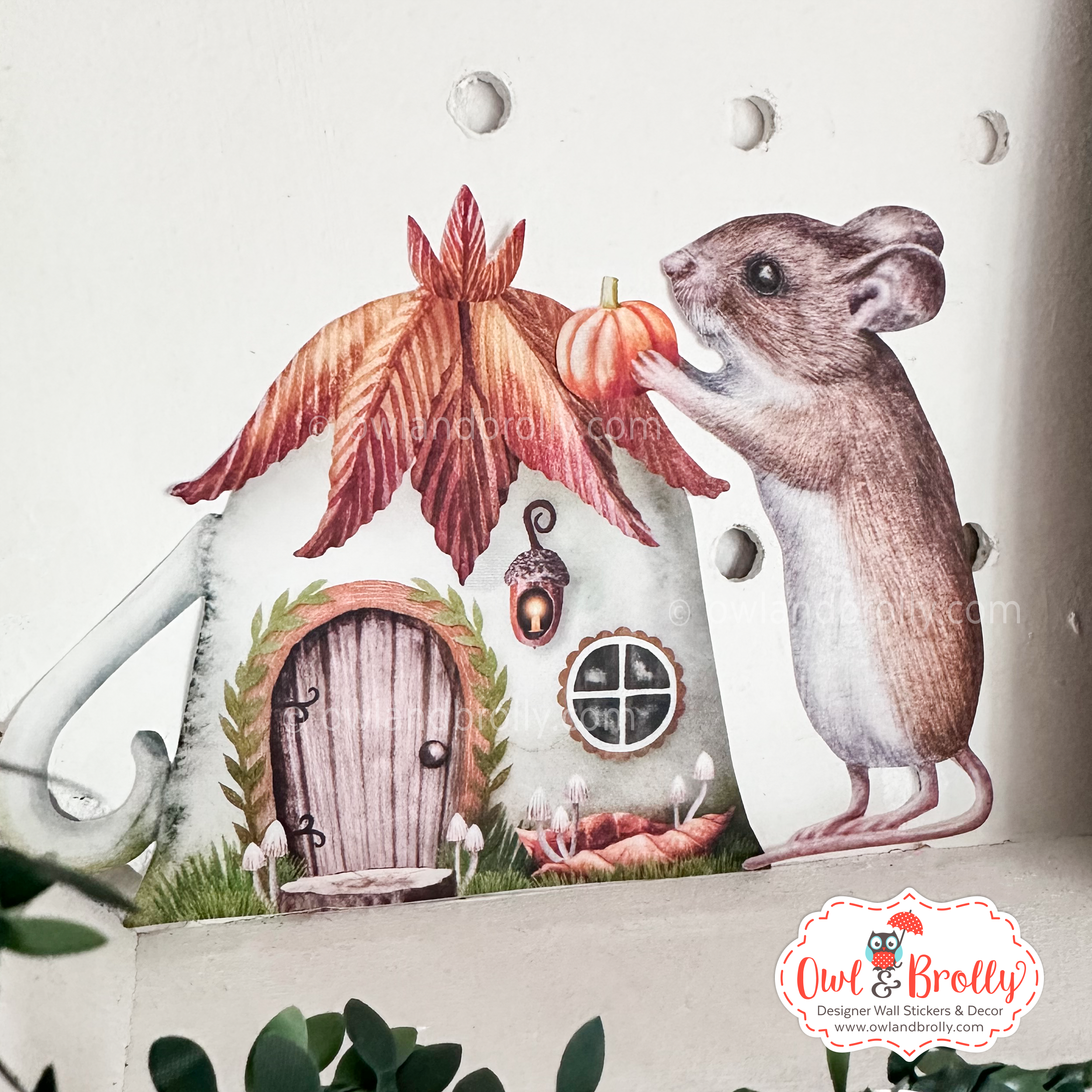 Watercolour Mouse Holding Mini Pumpkin Wall Sticker - Image 3
