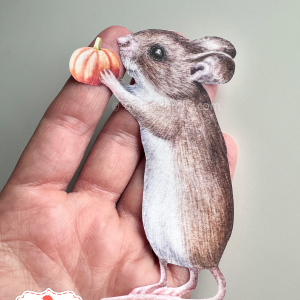 Watercolour Mouse Holding Mini Pumpkin Wall Sticker